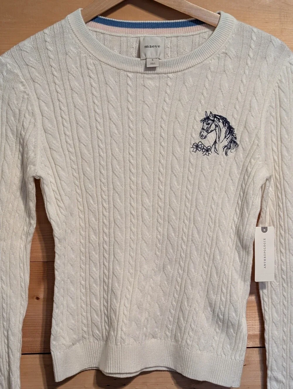 Maeve By Anthropologie Cream Horse Sweater *Small *NWT * Gorgeous - Picture 2 of 4